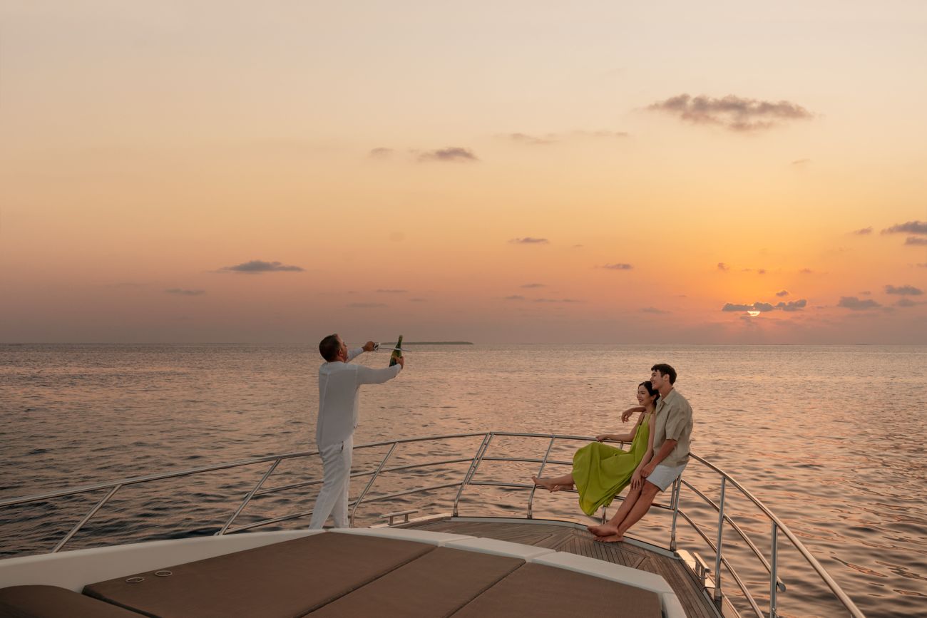 Champagne aboard a private yacht in the Maldives