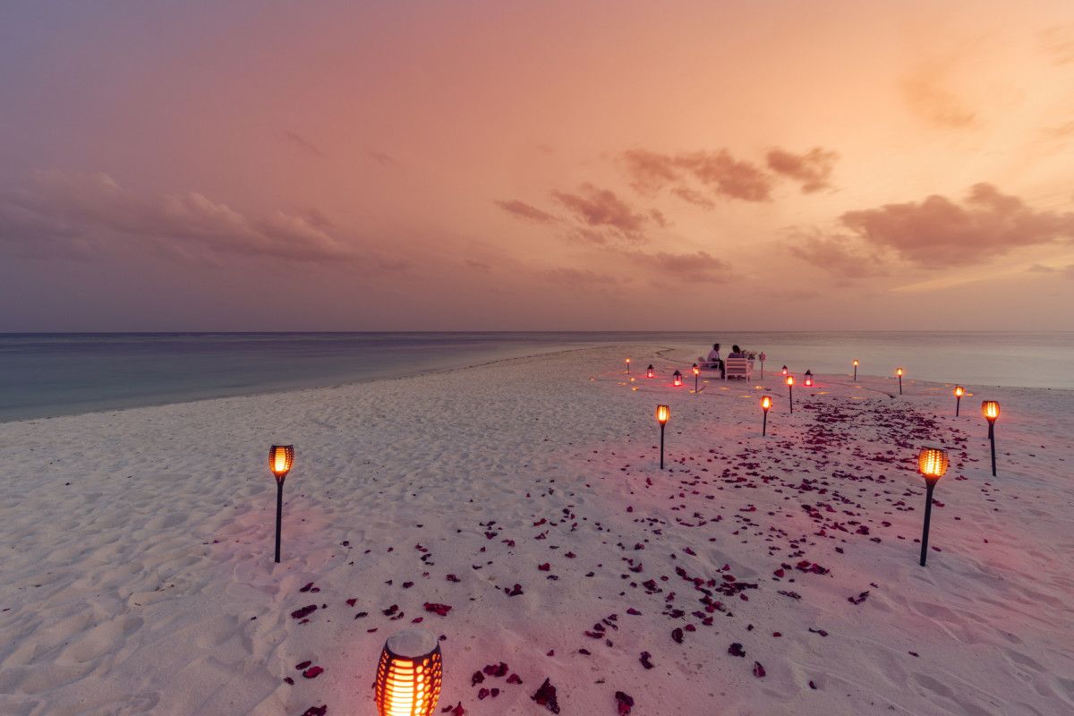 Sunset over the ocean from a private yacht in the Maldives