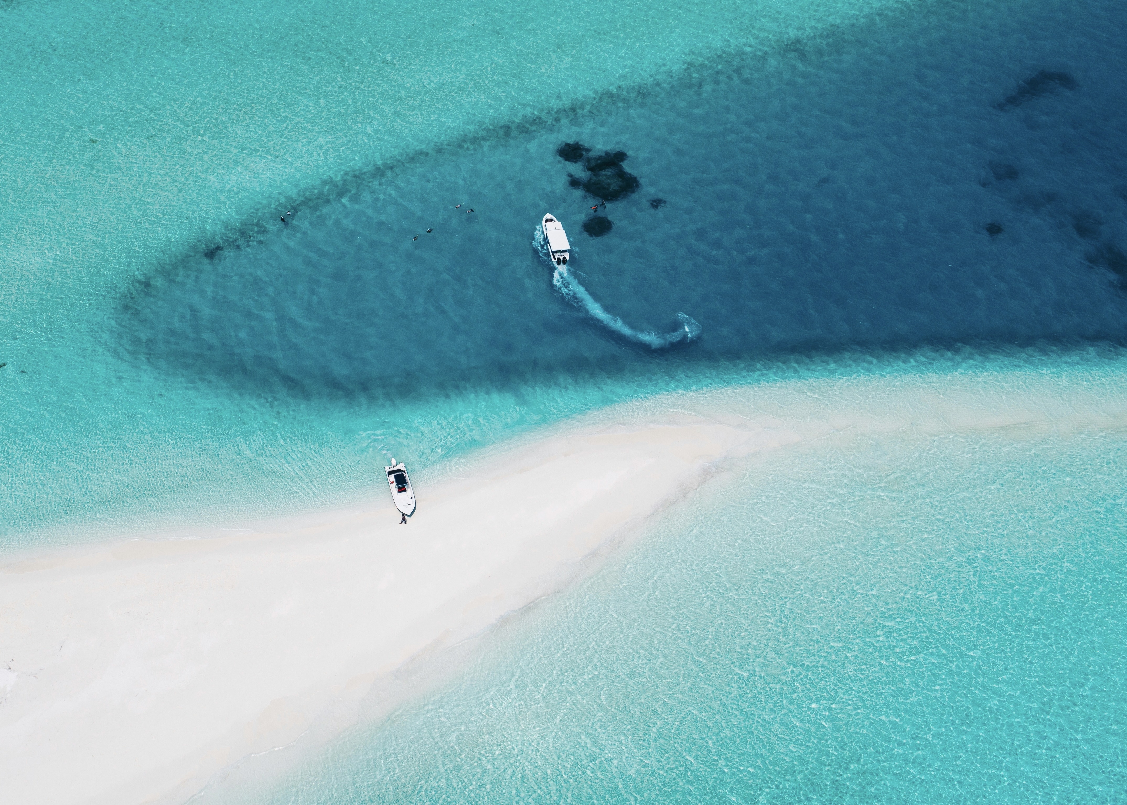 Speedboat anchored at a Maldives sandbank